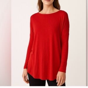 Piko 1988 Bamboo Blend Stretch Bright Cherry Red Boat Neck Long Sleeve Women's